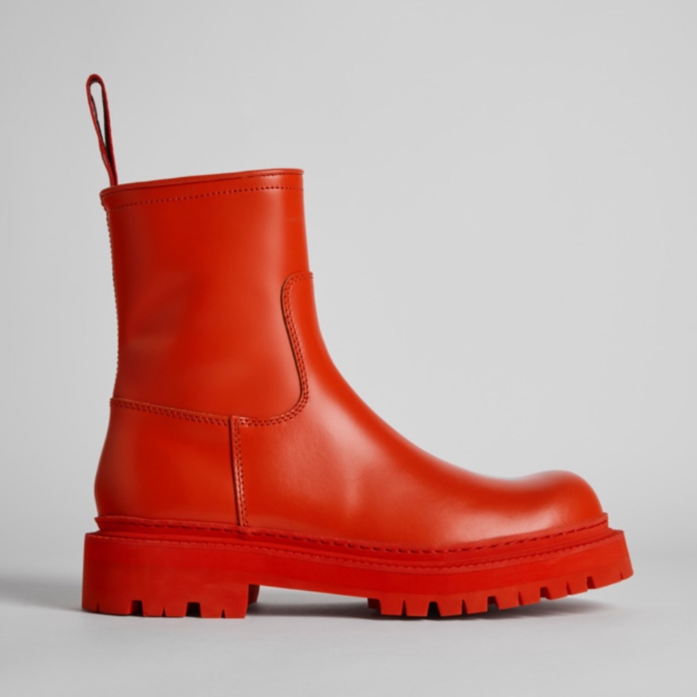 CAMPERLAB Eki Red Leather Zip Up Platform Boot, EU 40